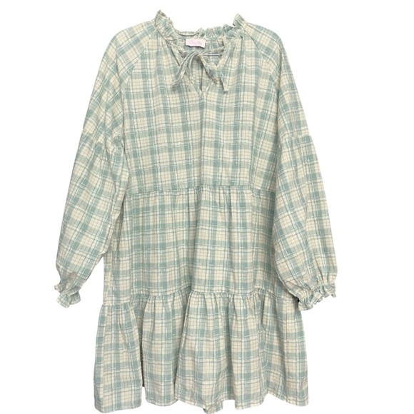 Dresses & Skirts - Pink Lily Plaid Tiered Babydoll Dress Large Long Sleeve